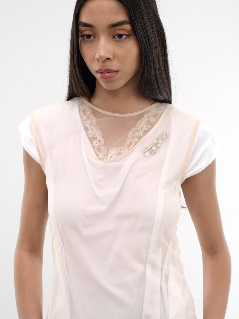 White Layered Ballet Lace Tee (5415B-0553-WHITE-NUDE-PEARL-CL)