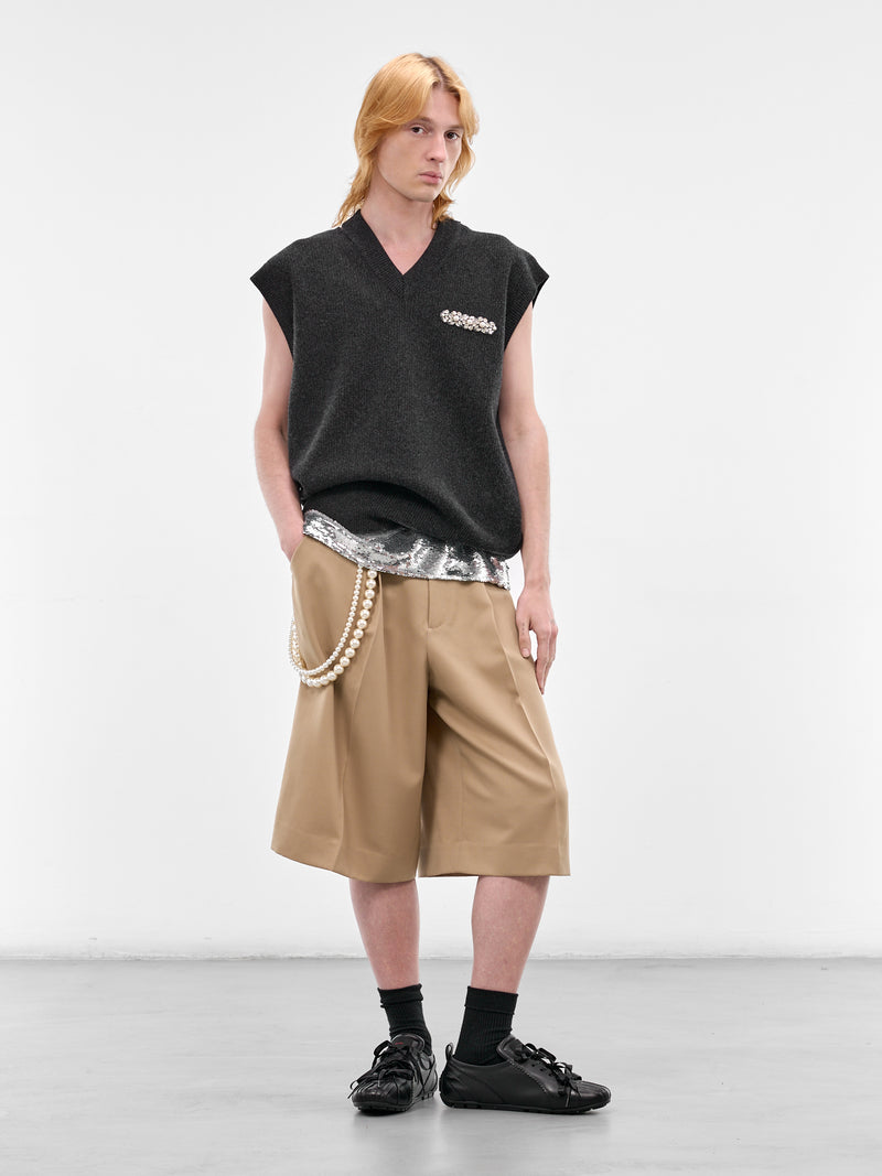 Beige Venetian Wool Tailored Shorts (4187D-1217-SAND)