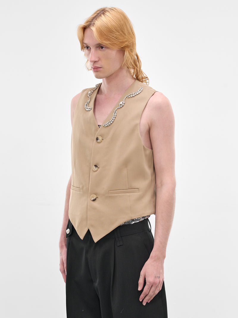 Beige Wool Tailored Bead Waistcoat (5441B-1217-SAND-PEARL-CLEAR)