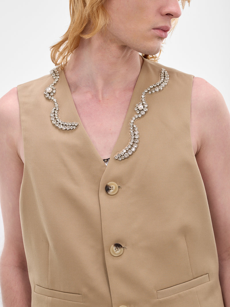 Beige Wool Tailored Bead Waistcoat (5441B-1217-SAND-PEARL-CLEAR)