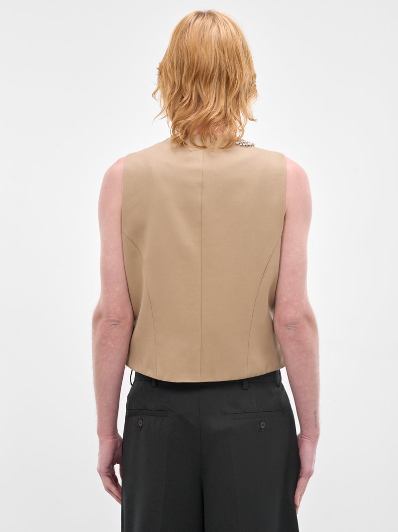 Beige Wool Tailored Bead Waistcoat (5441B-1217-SAND-PEARL-CLEAR)