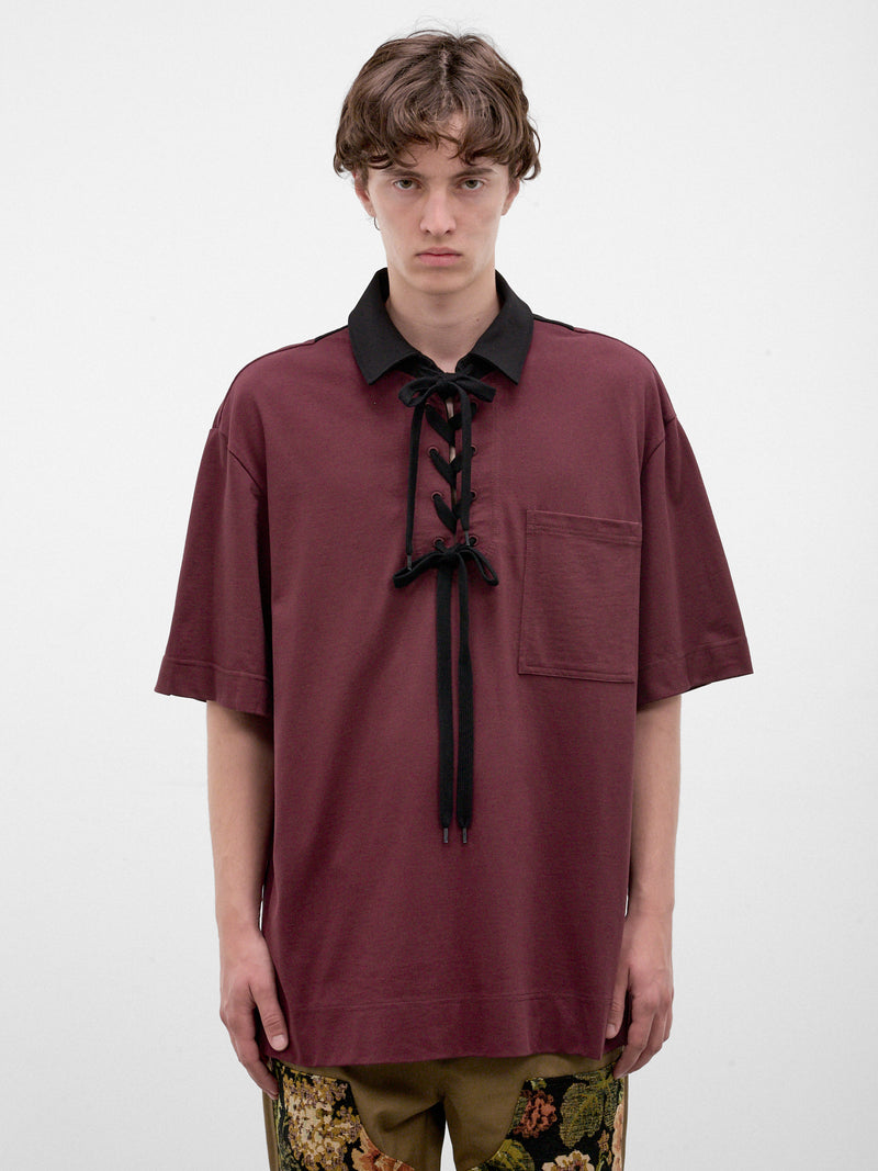 Burgundy Lace-Up Rugby Polo (5472-0562-BURGUNDY-BLACK)