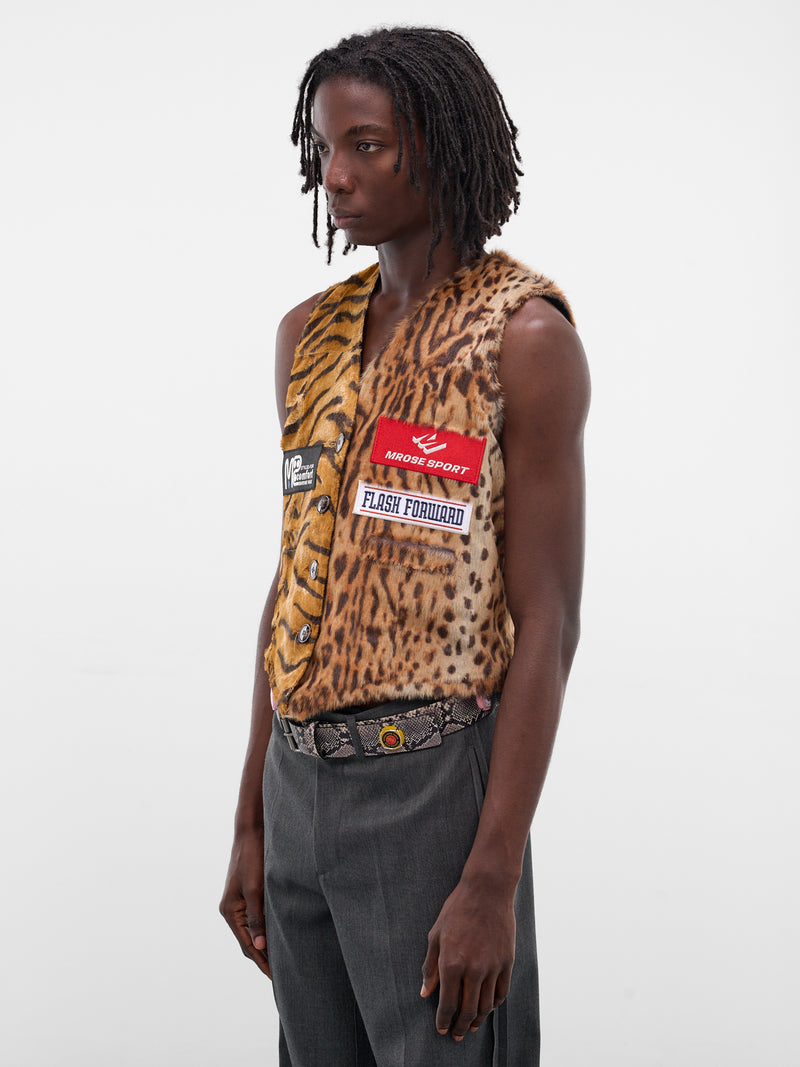 Reversible Tiger Stripe Leather Vest (566LP18001-BLACK)