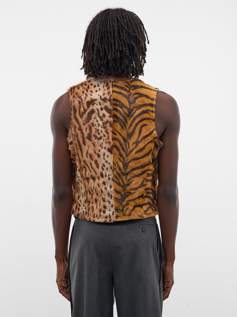 Reversible Tiger Stripe Leather Vest (566LP18001-BLACK)
