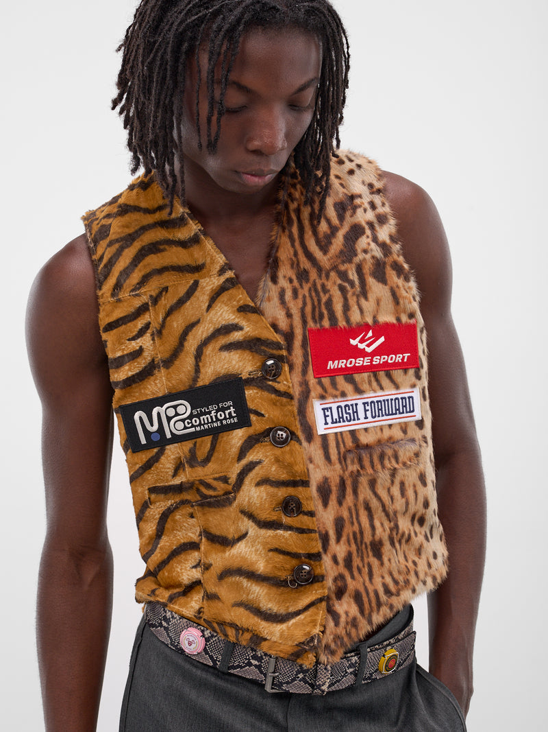 Reversible Tiger Stripe Leather Vest (566LP18001-BLACK)