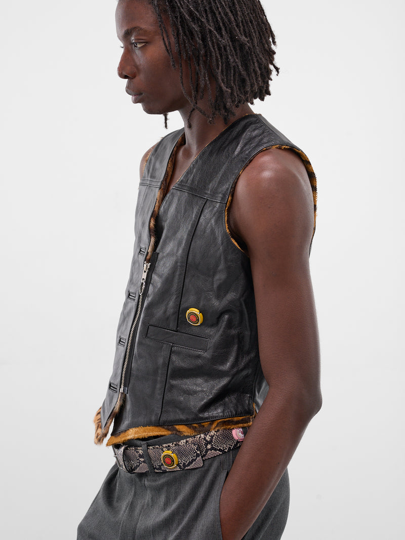 Reversible Tiger Stripe Leather Vest (566LP18001-BLACK)