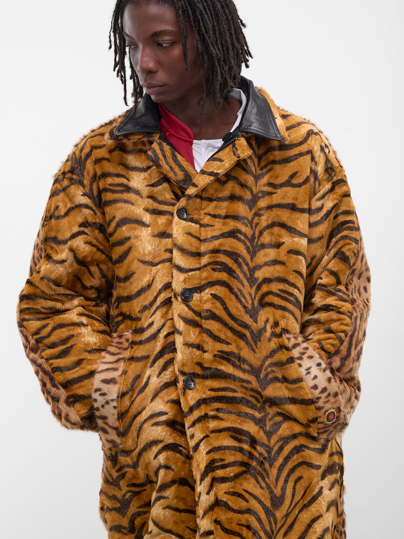 Reversible Tiger Stripe Leather Coat (567LP18001-BLACK)