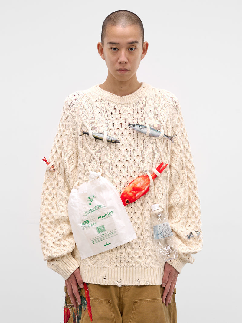 DOUBLET Fish Appliqué Cable-Knit Sweater | H.Lorenzo - front
