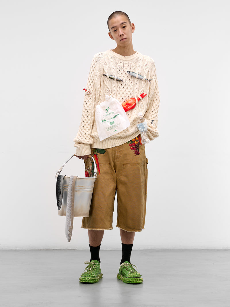 DOUBLET Fish Appliqué Cable-Knit Sweater | H.Lorenzo - styled