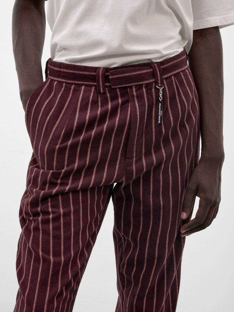 Maroon Pleated Stripe Pants (5M006Q3018VSM-MAROON)