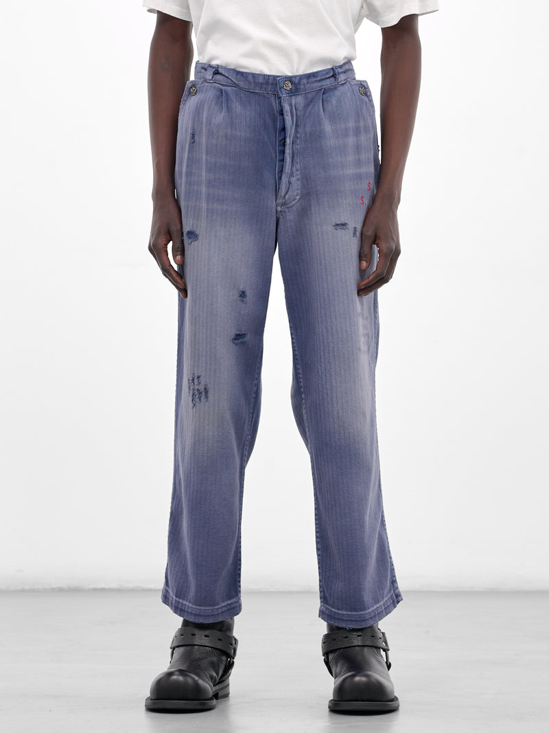 Holy City Herringbone Distressed Pants (5U002Q3009-BLUE)
