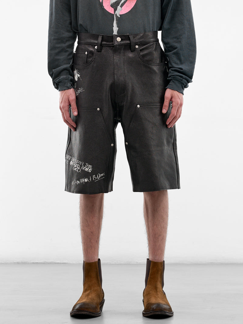 Black Leather Holy Mountain Shorts (5U011Q1010-BLACK)