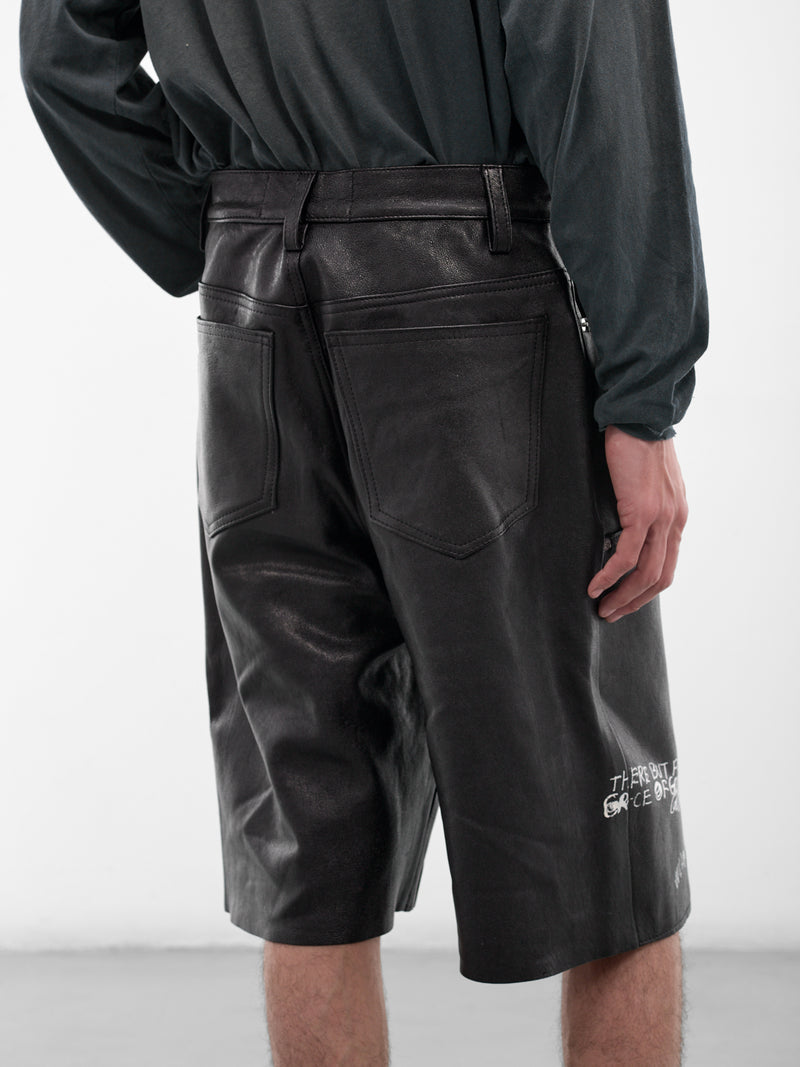 Black Leather Holy Mountain Shorts (5U011Q1010-BLACK)