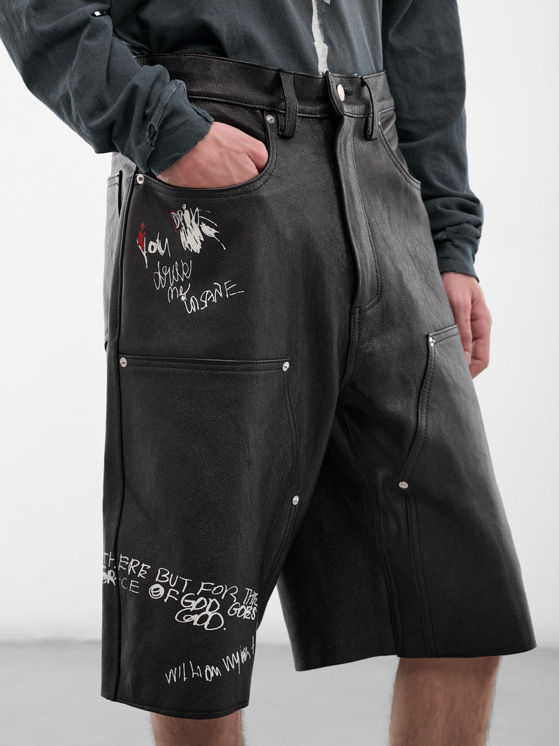 Black Leather Holy Mountain Shorts (5U011Q1010-BLACK)