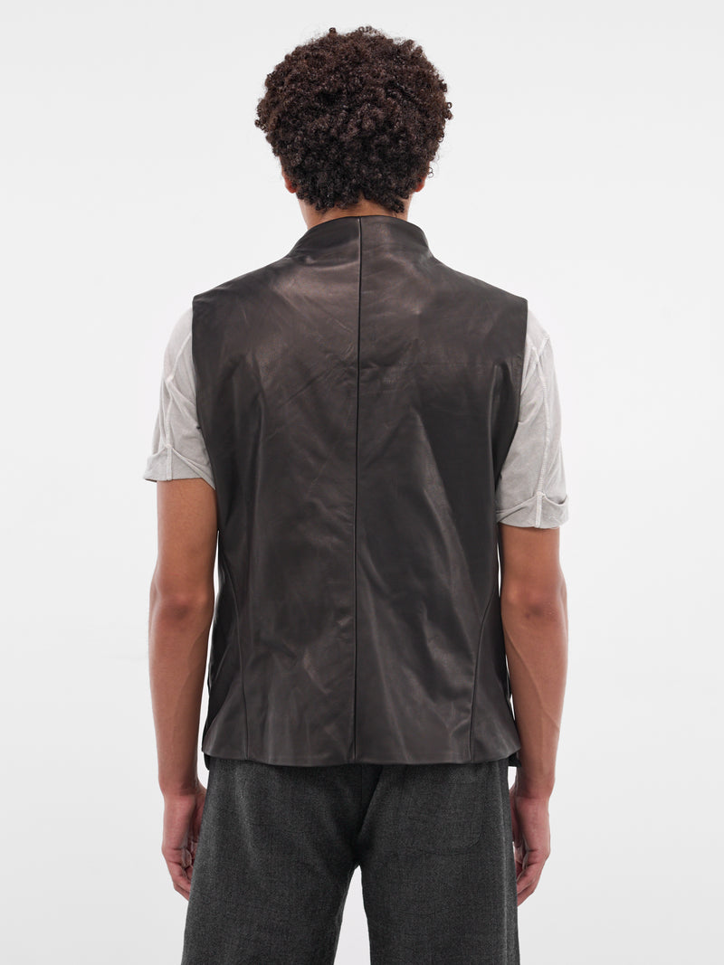 Black Leather 6-Pocket Zip Vest (6-POCKET-VEST-BLACK)