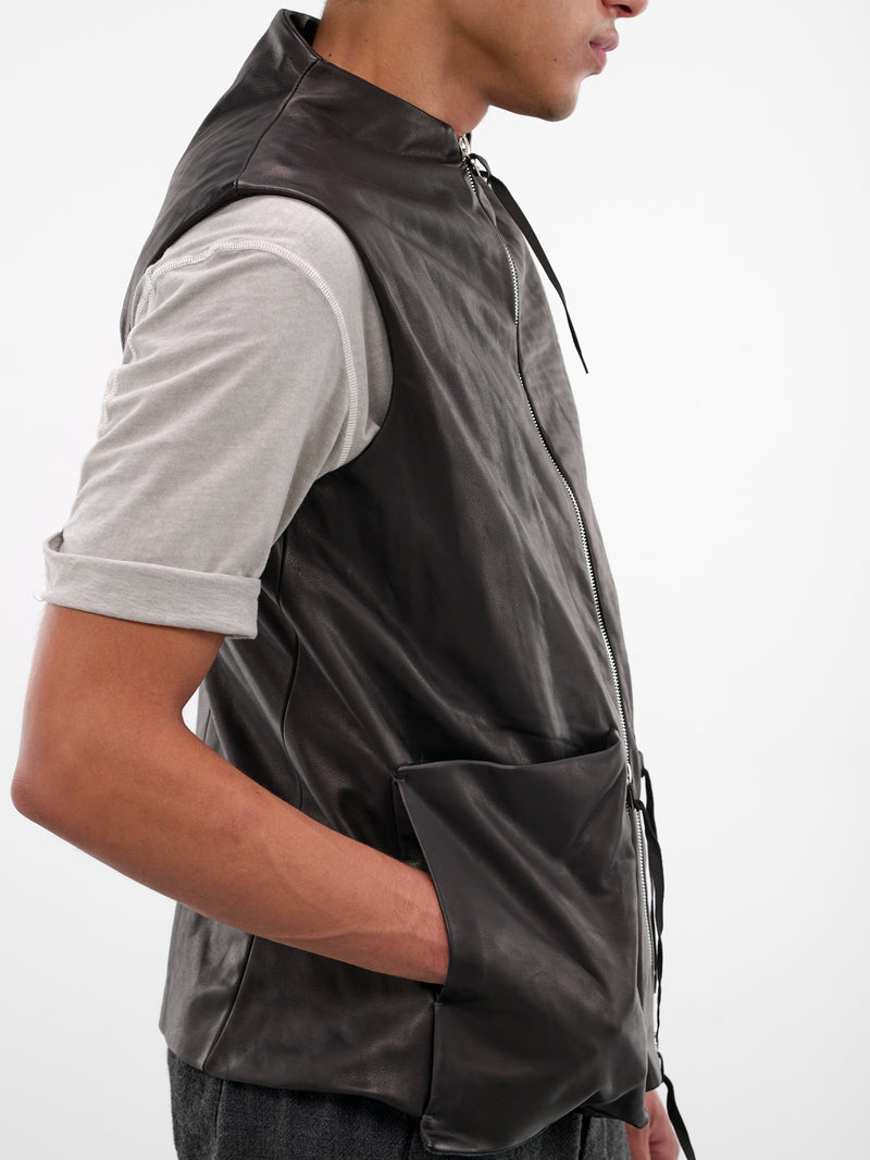 Black Leather 6-Pocket Zip Vest (6-POCKET-VEST-BLACK)