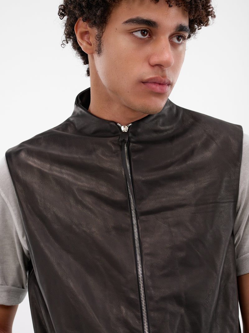 Black Leather 6-Pocket Zip Vest (6-POCKET-VEST-BLACK)
