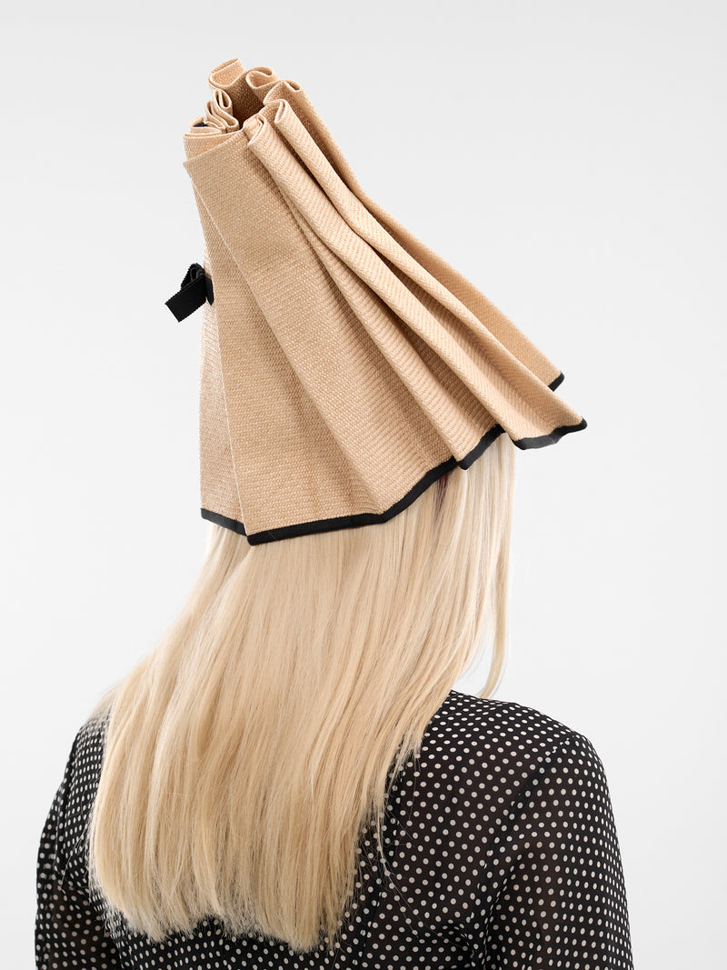 Sculptural Ruffled Cone Twist Hat (6-TWIST-BLACK-WHITE)