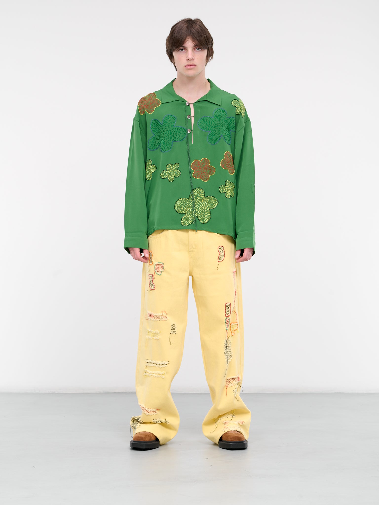 Embroidered Long Sleeve Shirt (601241104-1-GREEN)