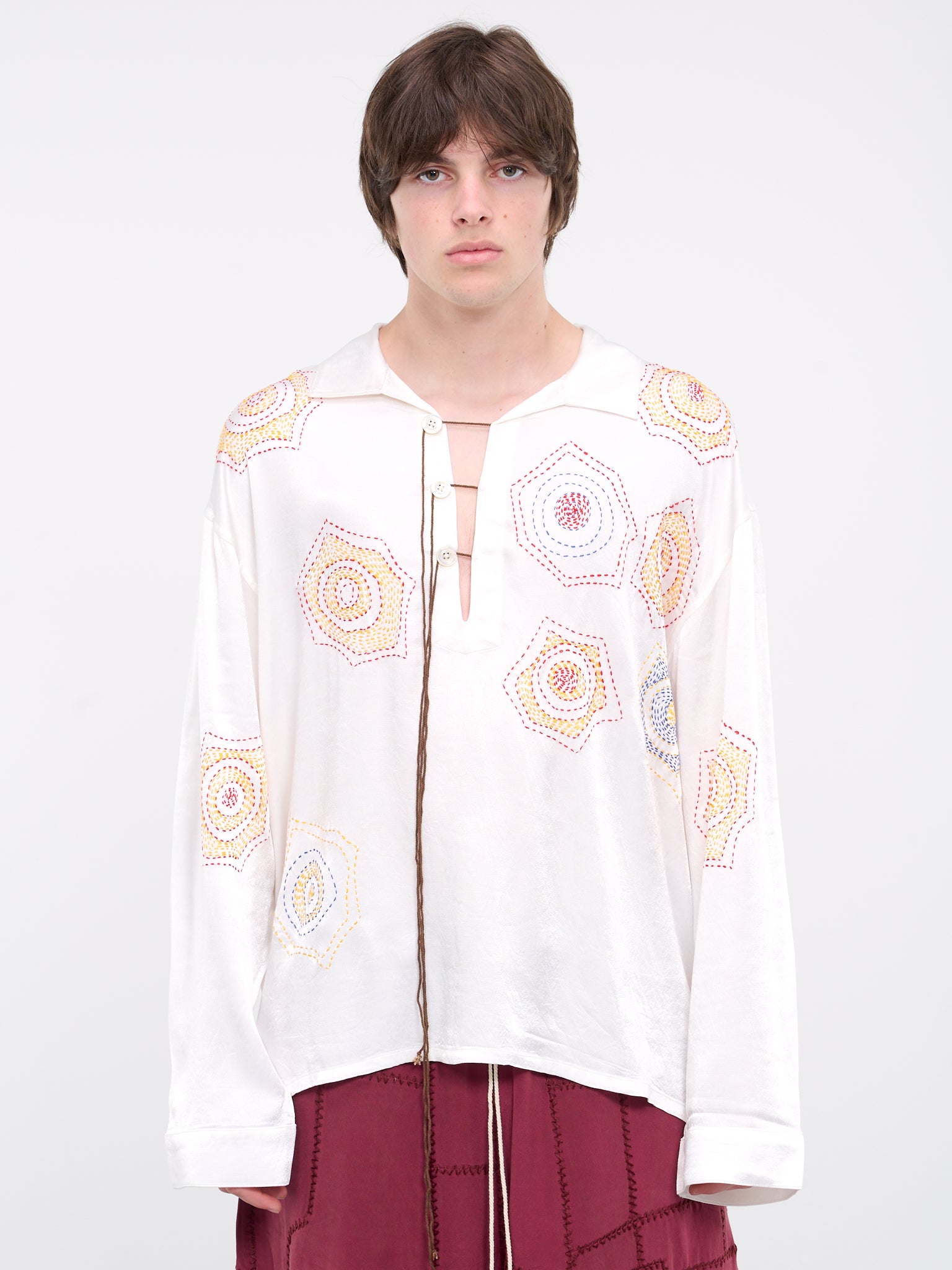 Embroidered Long Sleeve Shirt (601241105-2-WHITE)