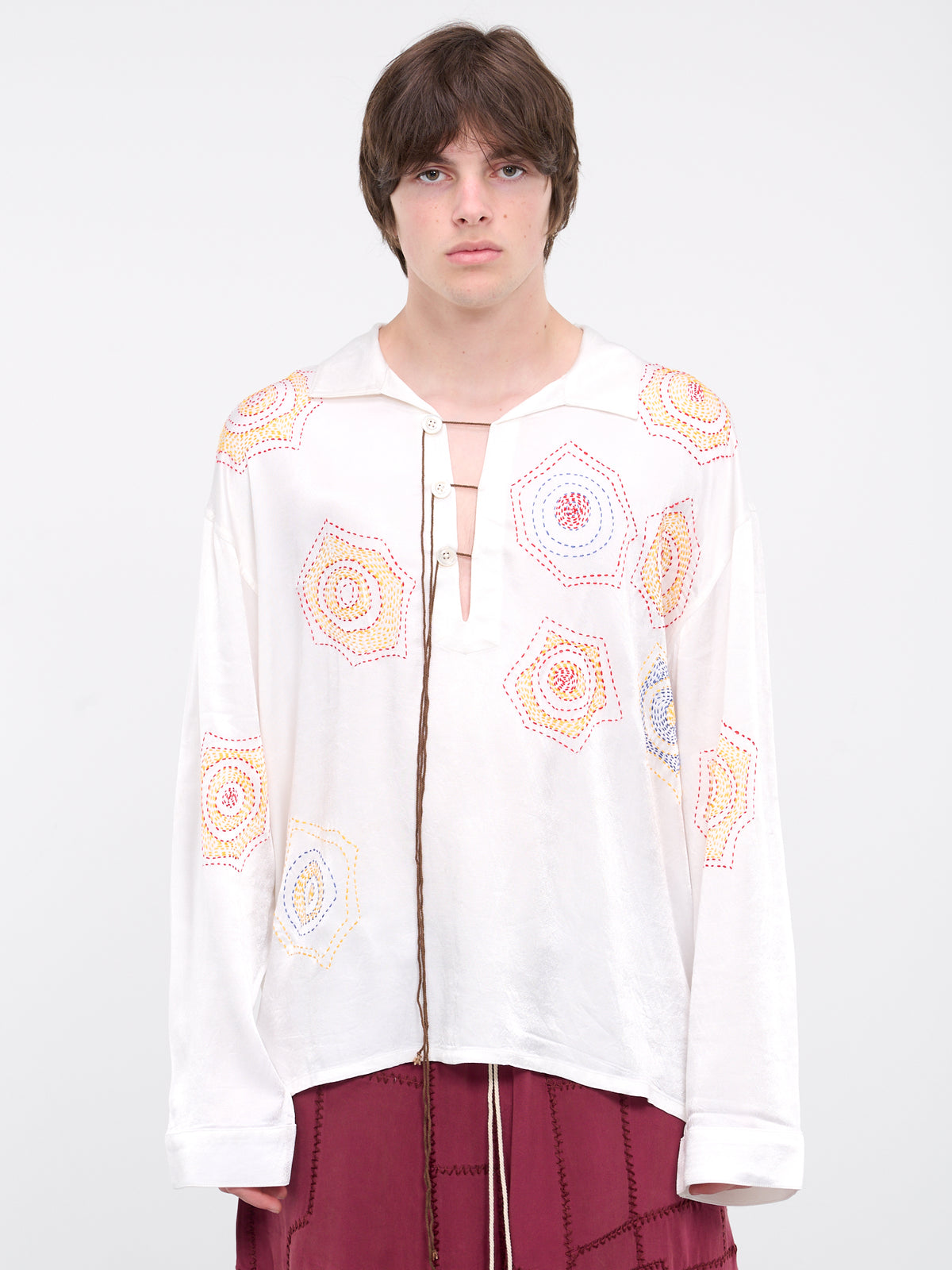 Embroidered Long Sleeve Shirt (601241105-2-WHITE)