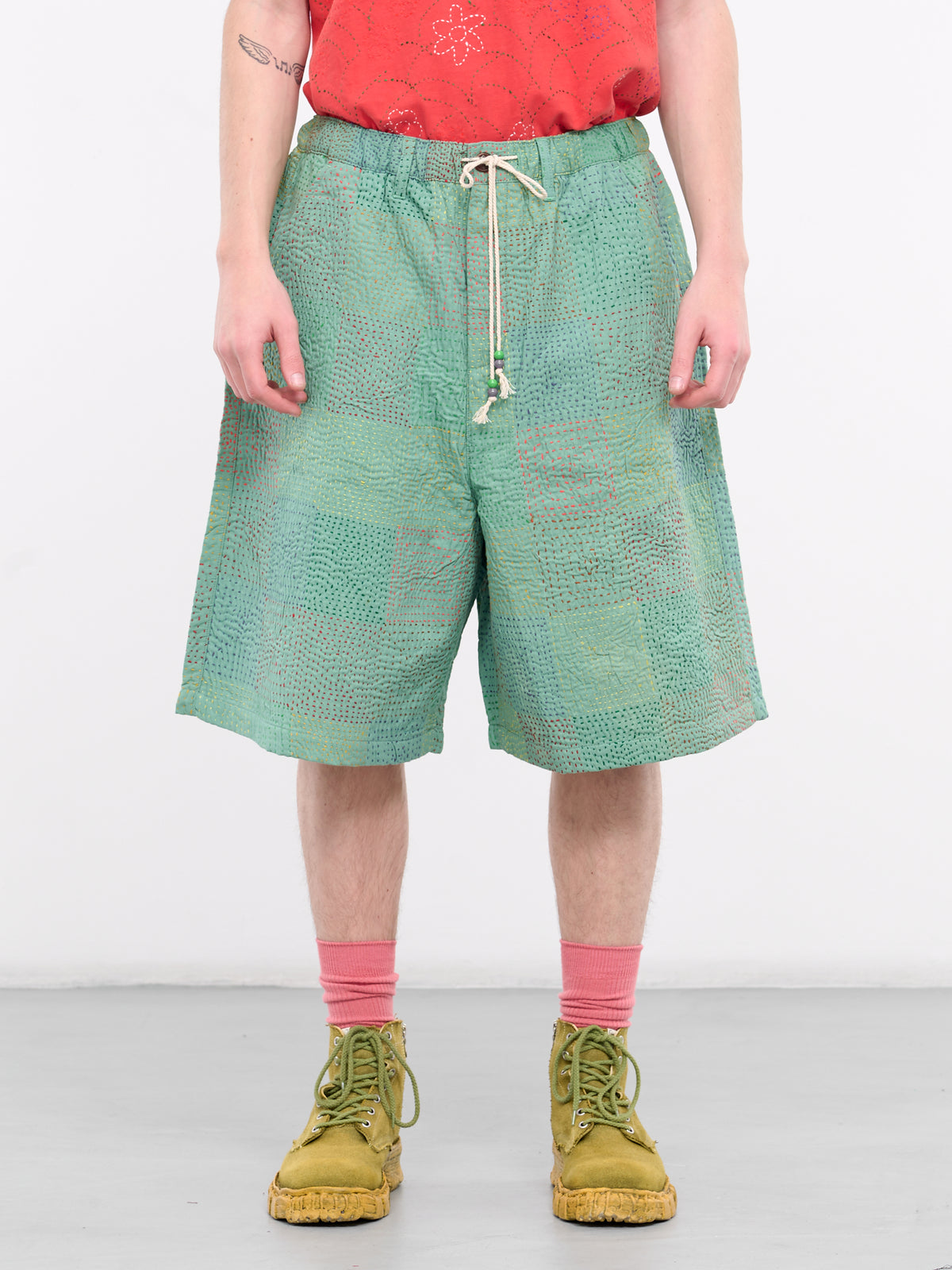 Embroidered Shorts (601242401-6-GREEN-ORANGE)