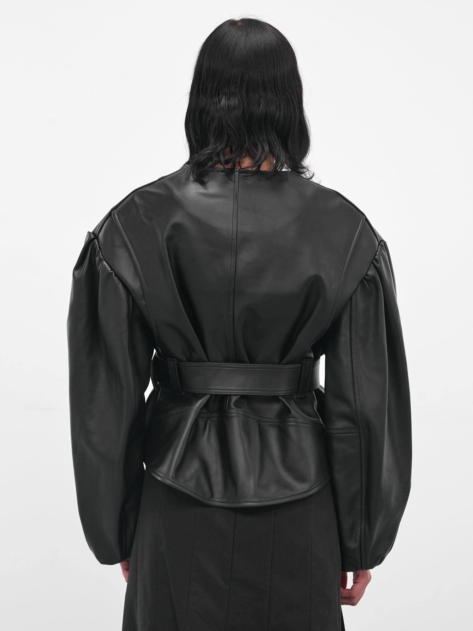 Black Leather Cropped Biker Jacket (6131-0457-BLACK)