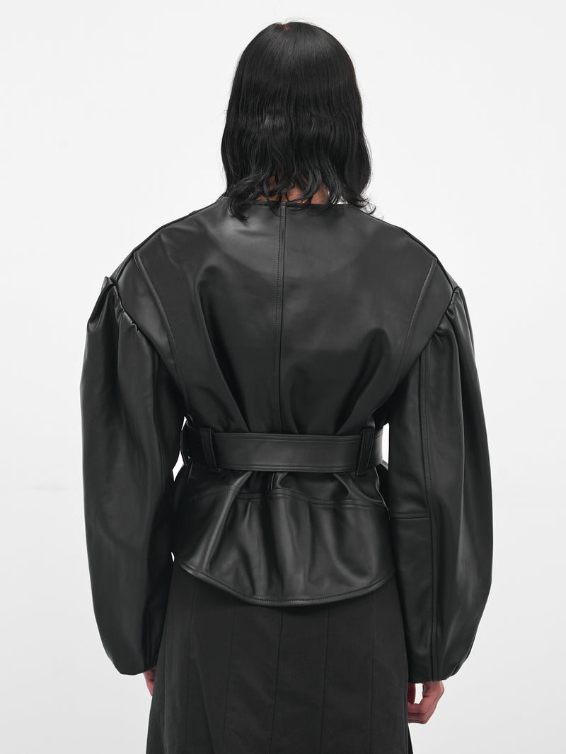 Black Leather Cropped Biker Jacket (6131-0457-BLACK)