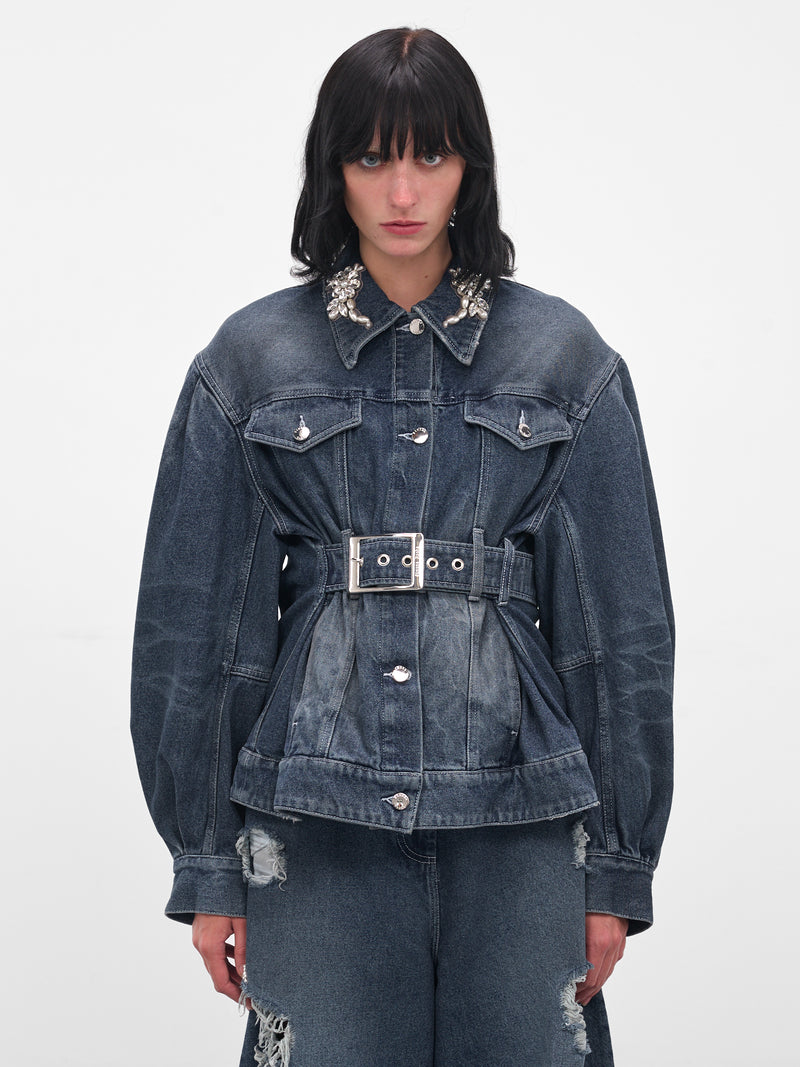 Blue Denim Peplum Biker Jacket (6132TB-1231D-BLUE-PEARL-CLEAR)