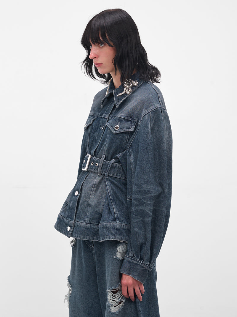 Blue Denim Peplum Biker Jacket (6132TB-1231D-BLUE-PEARL-CLEAR)