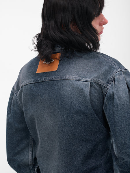 Blue Denim Peplum Biker Jacket (6132TB-1231D-BLUE-PEARL-CLEAR)