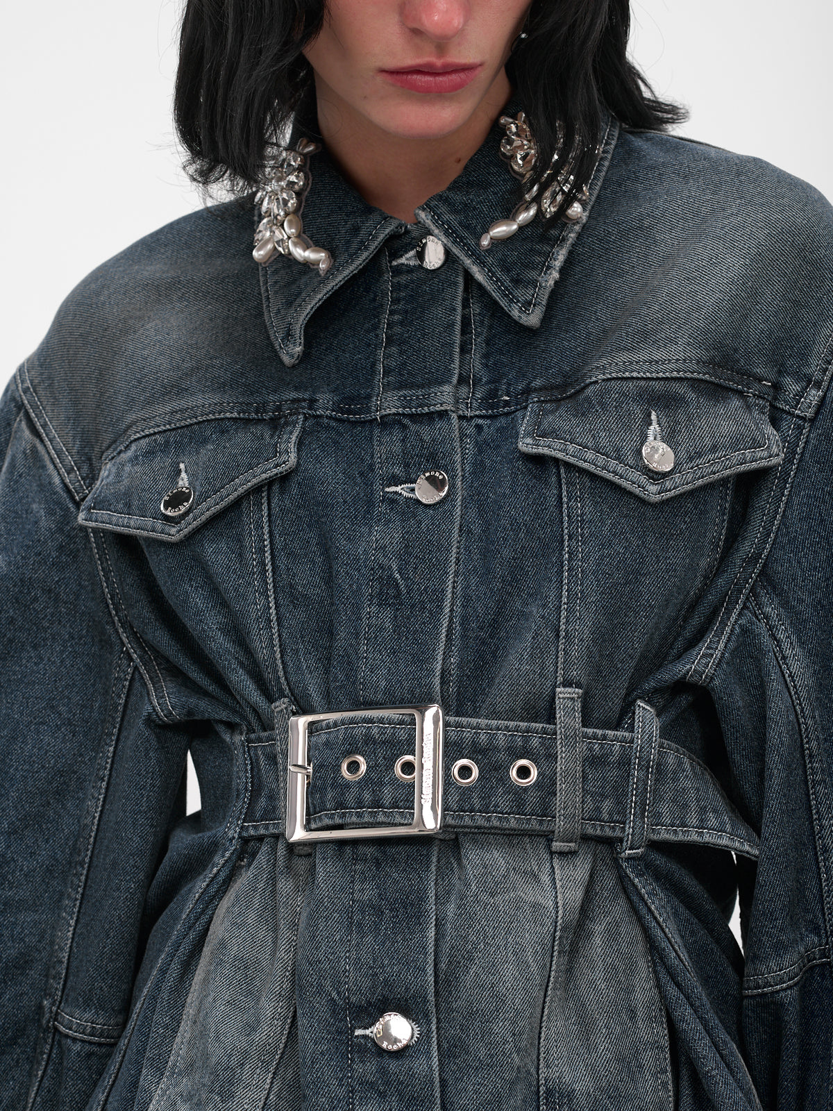 Blue Denim Peplum Biker Jacket (6132TB-1231D-BLUE-PEARL-CLEAR)