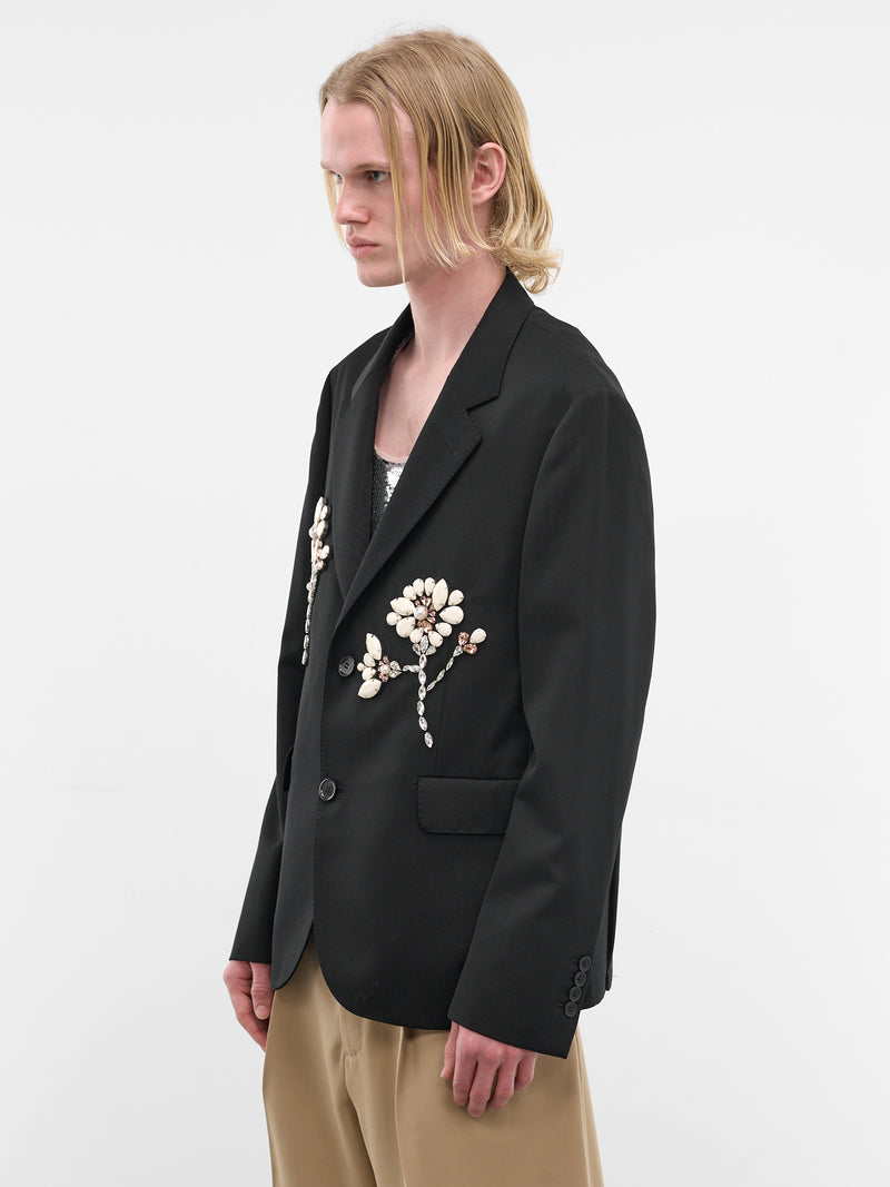 Black Crystal Wool Tailored Blazer (6158DTB-1217-BLACK-OPAQUE-CLEA)