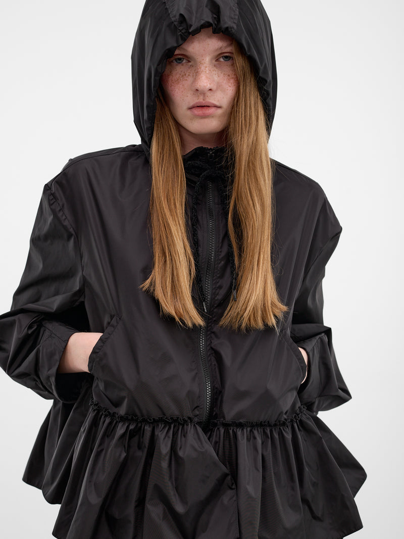 Black Nylon Peplum Hem Jacket (6162-1067-BLACK-BLACK)