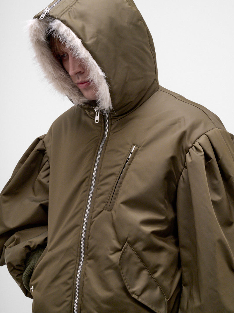 Khaki Nylon Oversized Bomber Jacket (6171F-M-1335-KHAKI-BLONDE)