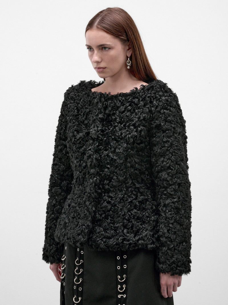 Black Curly Faux Fur Jacket (6182-1343-BLACK)