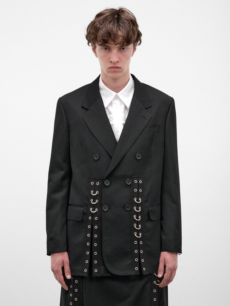 Black Double-Breasted Grommet Blazer (6188ED-1217-BLACK)