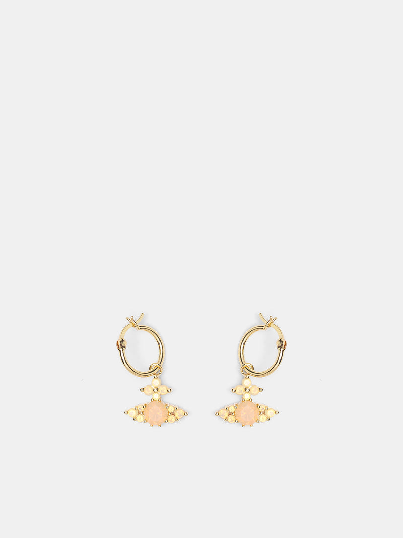 Gold Fedorita Orb Hoop Earrings (6202017R-02R935-GOLD-MILKY-AMB)