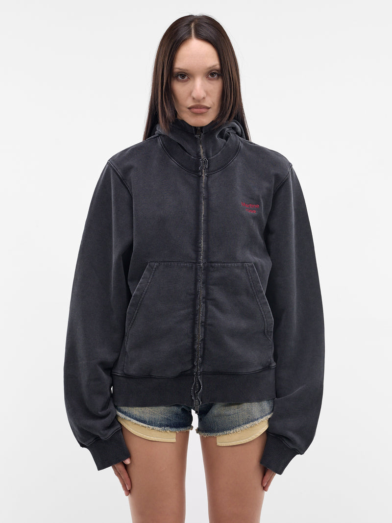 Black Layered Collar Zip Hoodie (682JS02002-BLACK)