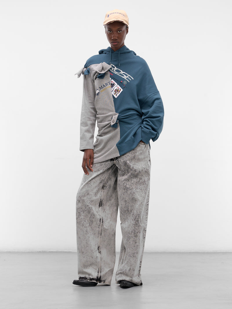 Asymmetric Deconstructed Two-Tone Hoodie (697JE07605-GREY)