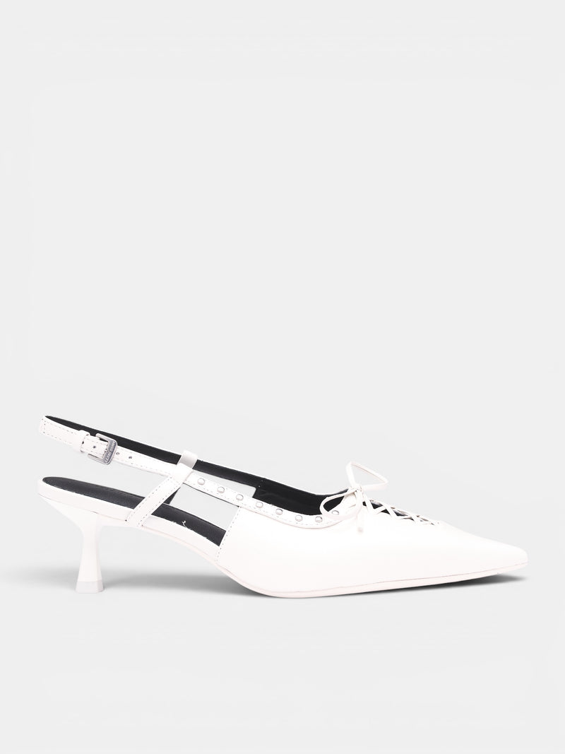 White Leather Studded High Heels (6M1QJ82300-OFF-WHITE)