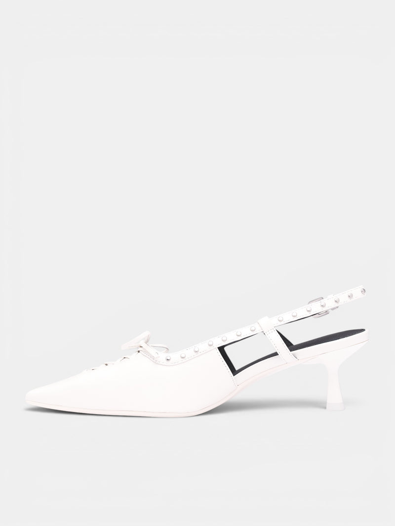 White Leather Studded High Heels (6M1QJ82300-OFF-WHITE)
