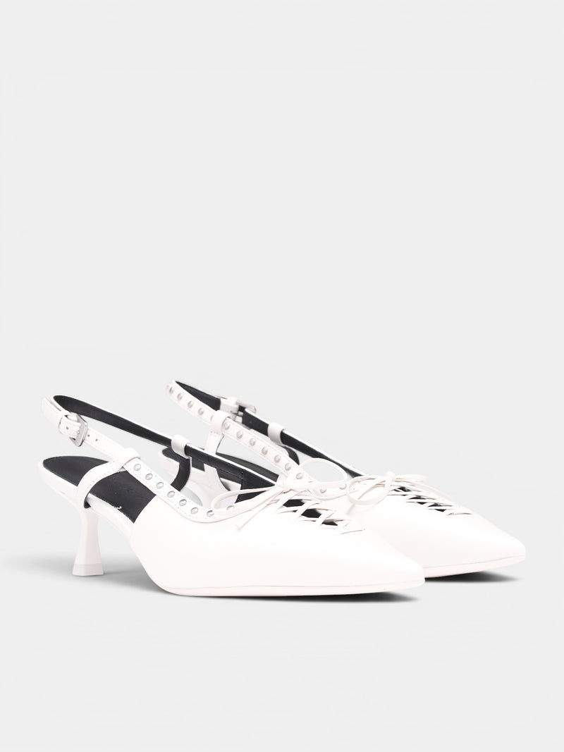 White Leather Studded High Heels (6M1QJ82300-OFF-WHITE)