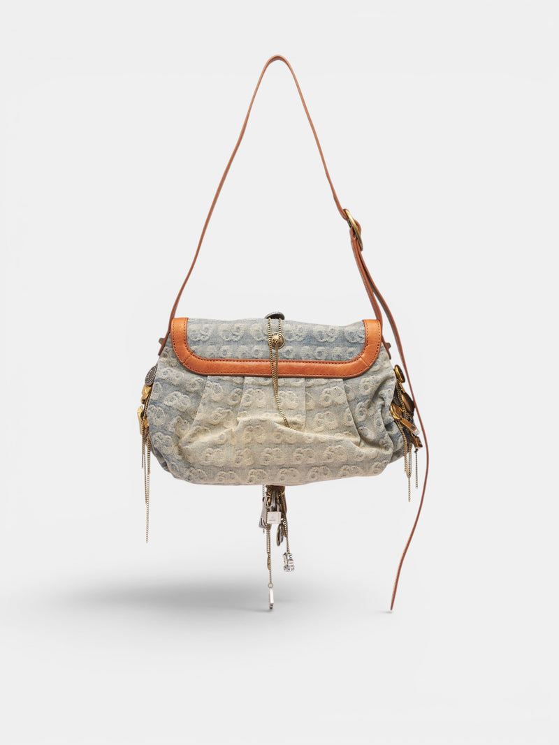 Denim & Leather Patchwork Shoulder Bag (6M2GJ8040B-BLUE-DENIM)