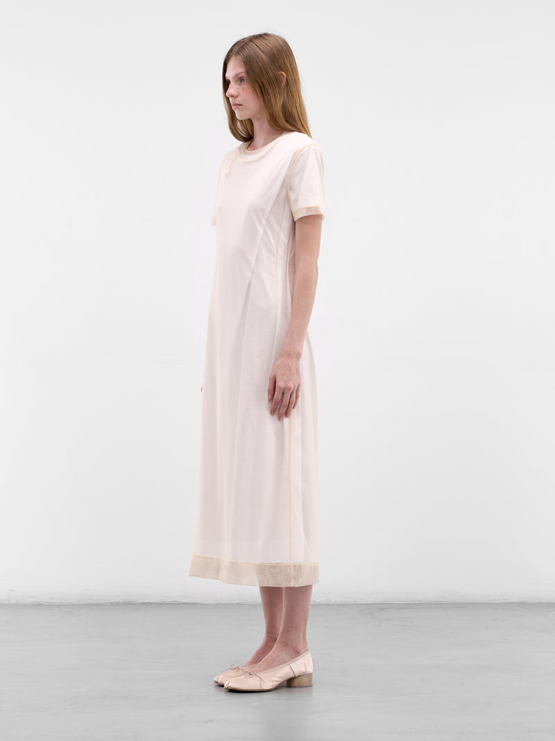 Layered Tulle & Jersey Midi Dress (7444B-0553-WHITE-NUDE-PEARL)