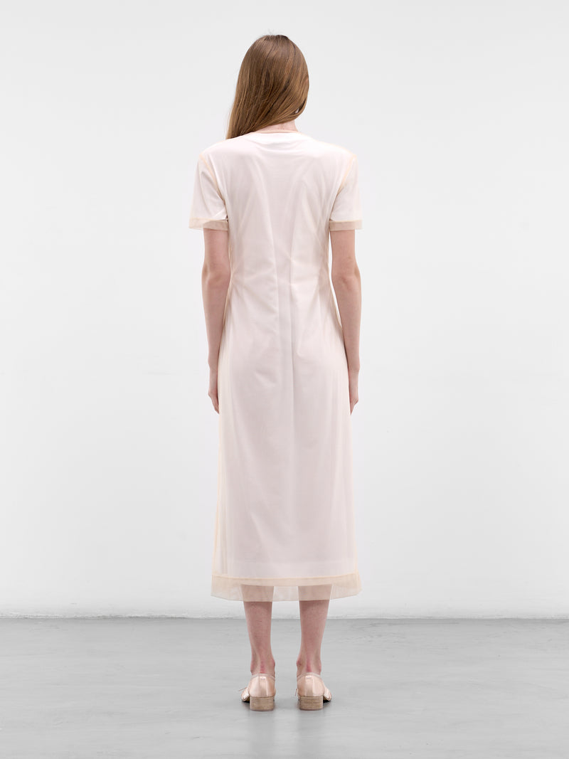 Layered Tulle & Jersey Midi Dress (7444B-0553-WHITE-NUDE-PEARL)