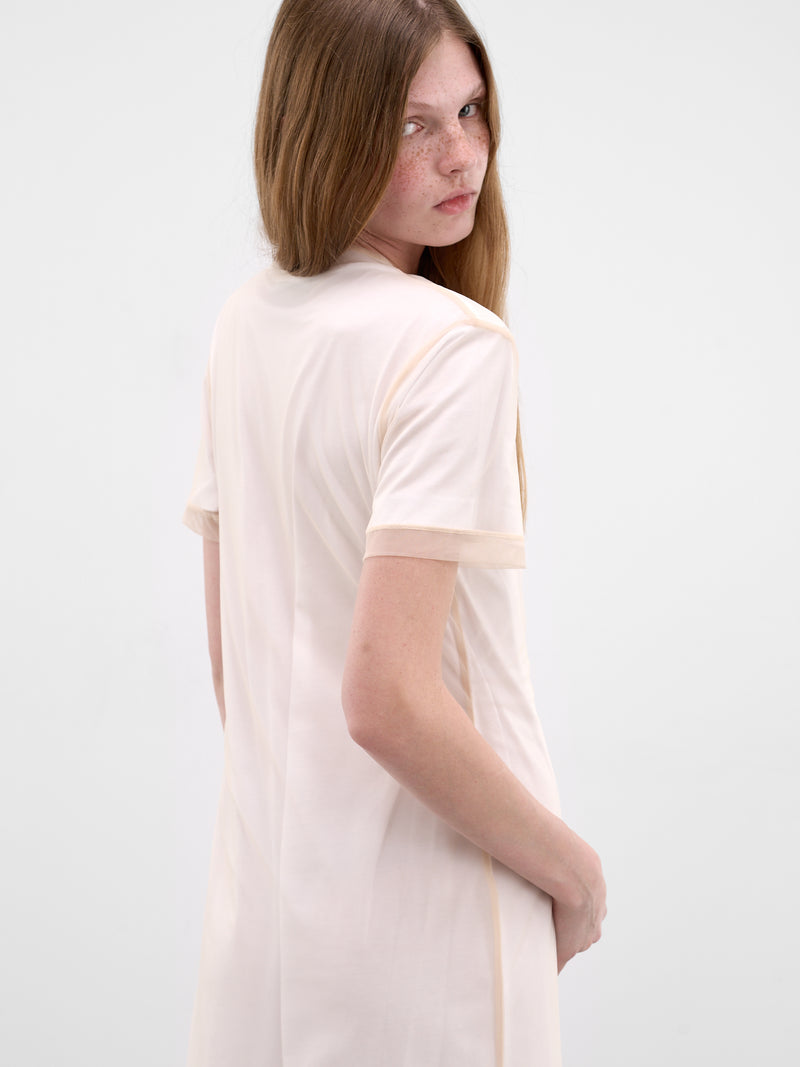 Layered Tulle & Jersey Midi Dress (7444B-0553-WHITE-NUDE-PEARL)