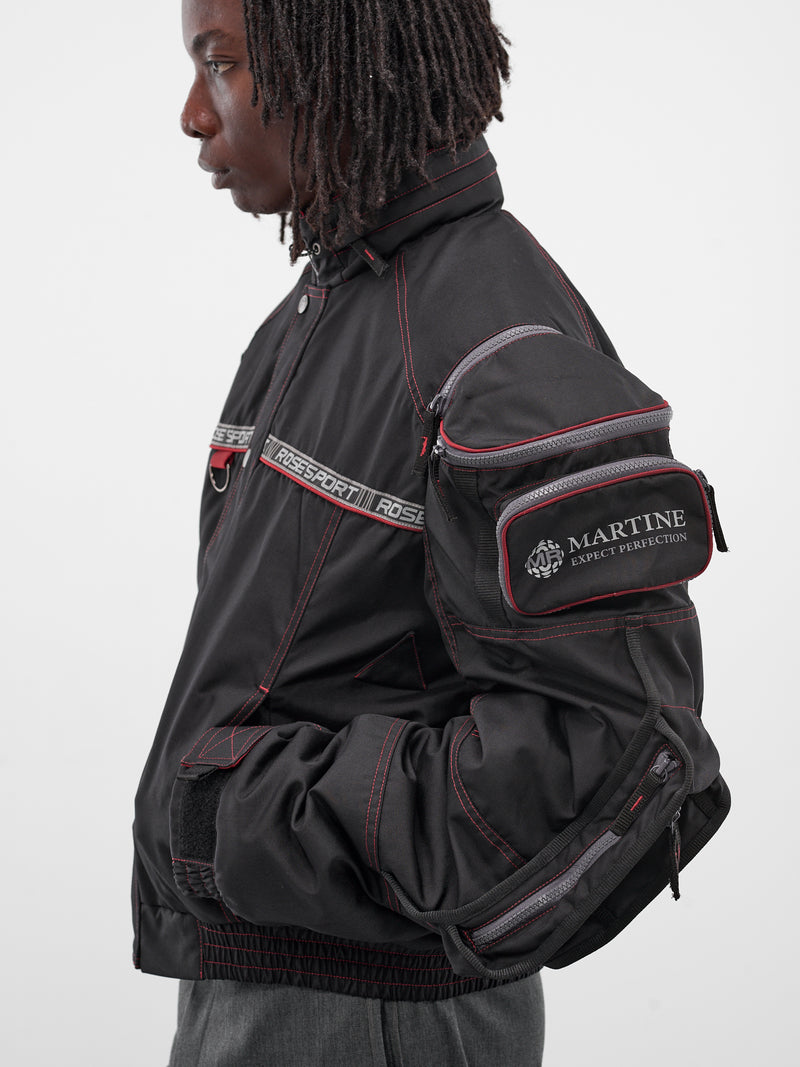 Black Nylon Bumbag Parka Jacket (750WO15035-BLACK-RED)