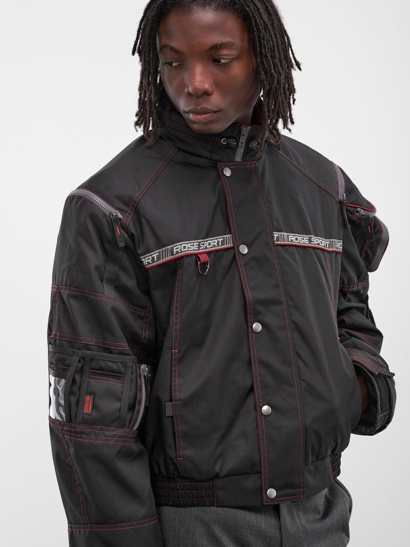 Black Nylon Bumbag Parka Jacket (750WO15035-BLACK-RED)