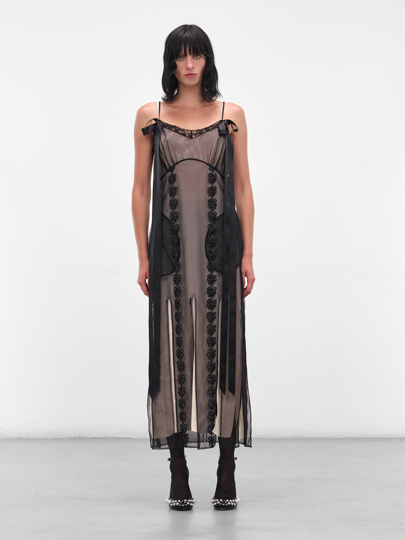 Black Layered Slit Ribbon Dress (7435-1276-BLACK-NUDE)